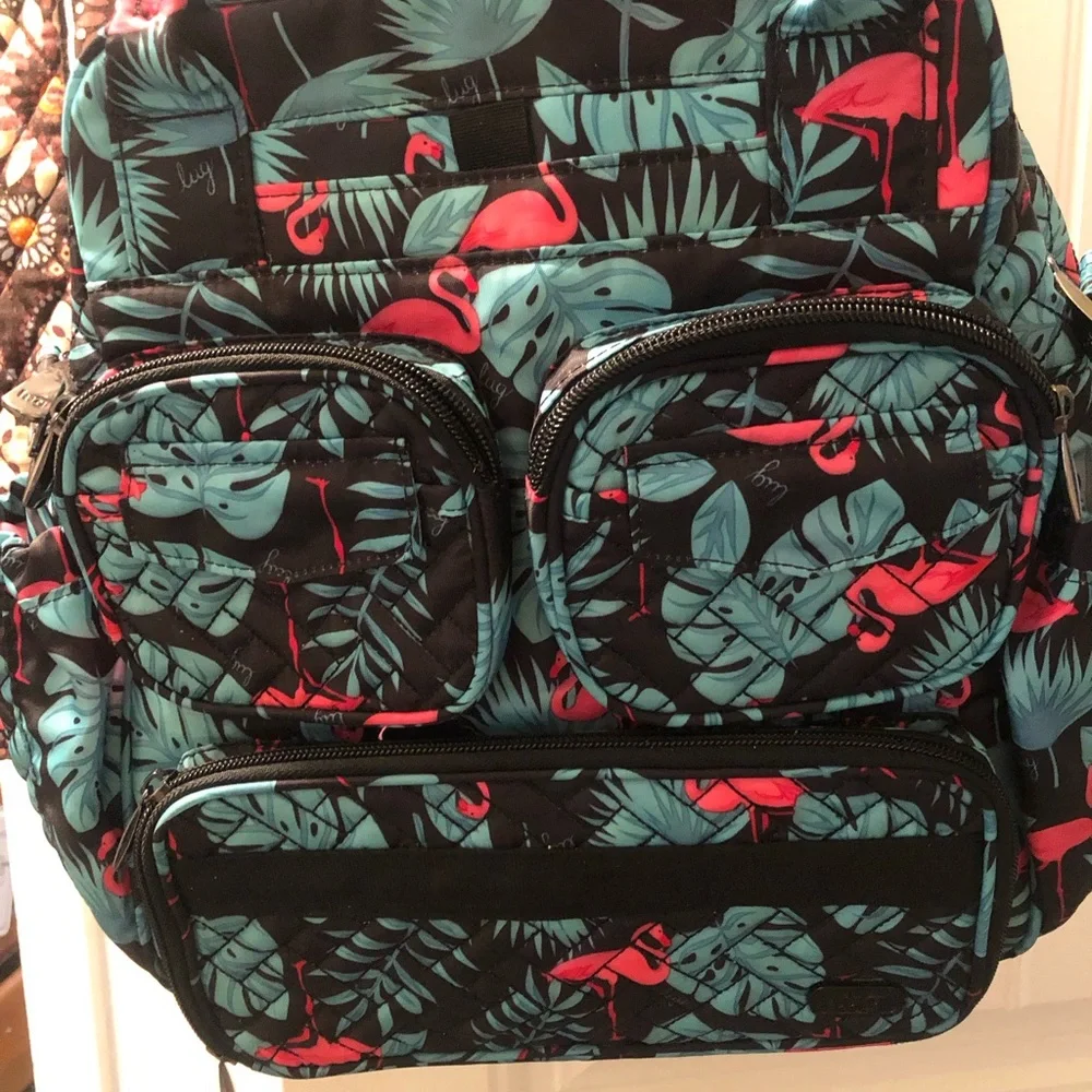 lug quilted teal and pink flamingo print Mini puddle jumper bag - pack .